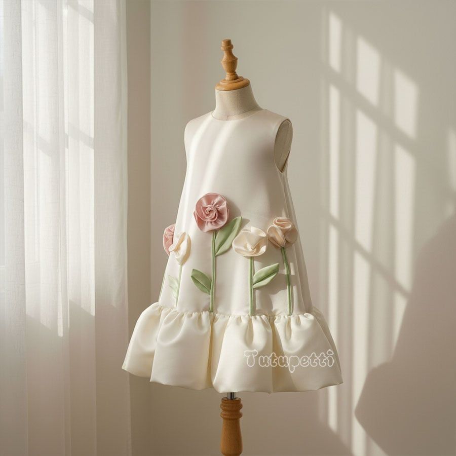  P25_240. Đầm Tiểu Thư Suông Hoa Trắng 