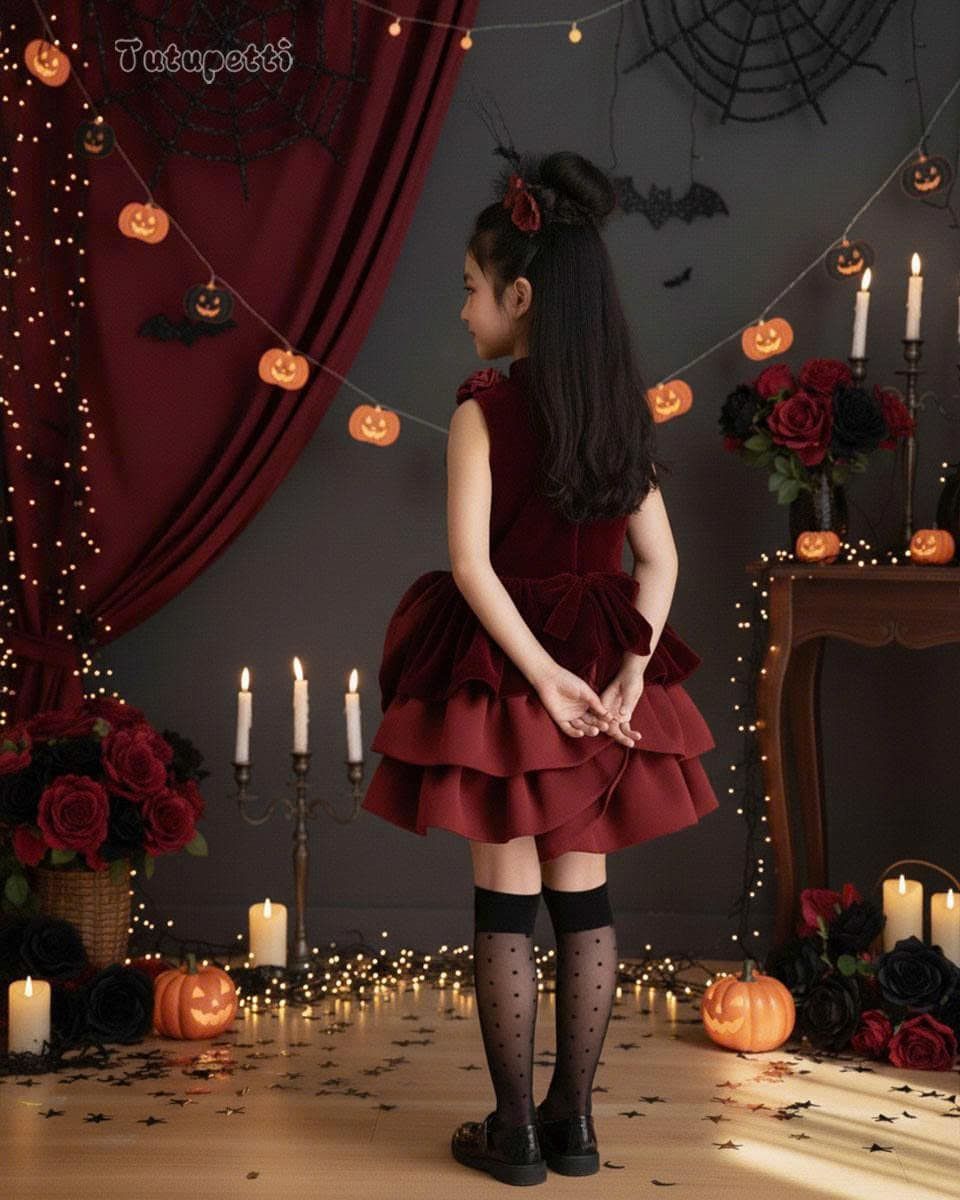  P25_241. Đầm Nhung Hoa Đỏ 