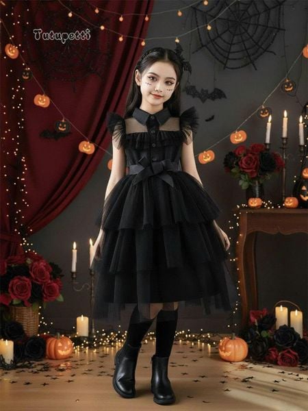  P25_245. Đầm Halloween Xếp Tầng Đen 