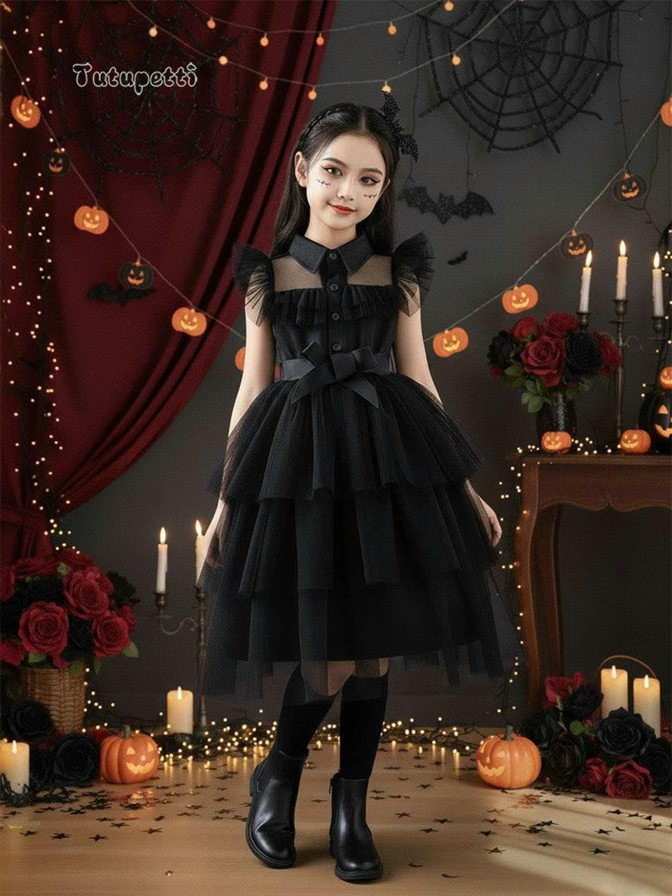  P25_245. Đầm Halloween Xếp Tầng Đen 