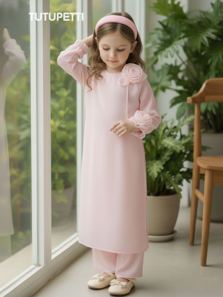  AD26_01. Áo Dài Tay Đính Hoa Hồng 