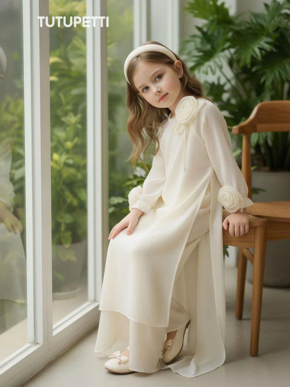  AD26_01. Áo Dài Tay Đính Hoa Kem 