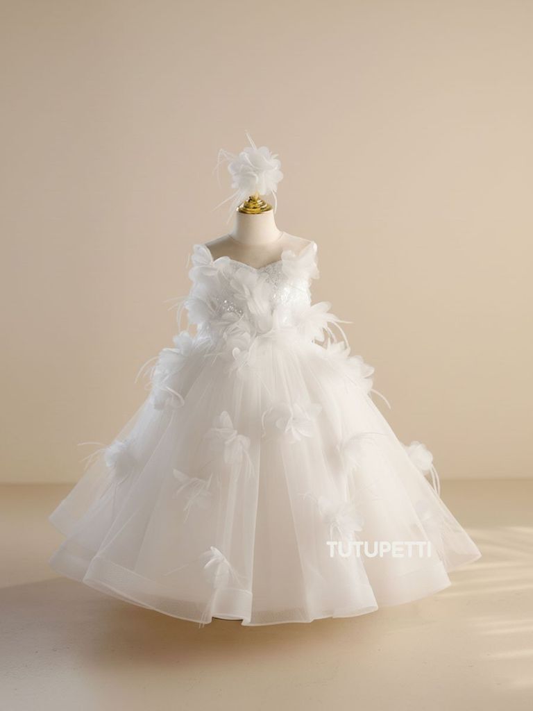  P25_70. Đầm Dạ Hội Đính Hoa Lộng Lẫy Trắng 