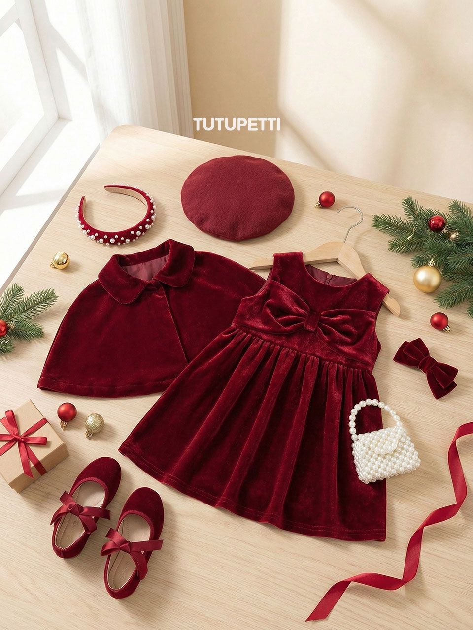  P25_264. Đầm Noel Nơ Nhung Đỏ 