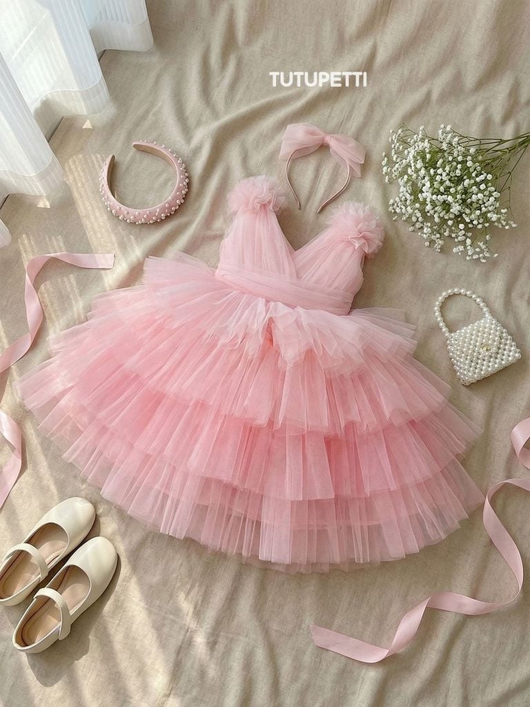  P25_269. Đầm Công Chúa Tầng Xòe Hồng 