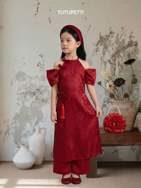  AD26_06. Áo Dài Cách Tân Lụa Yếm Đỏ 