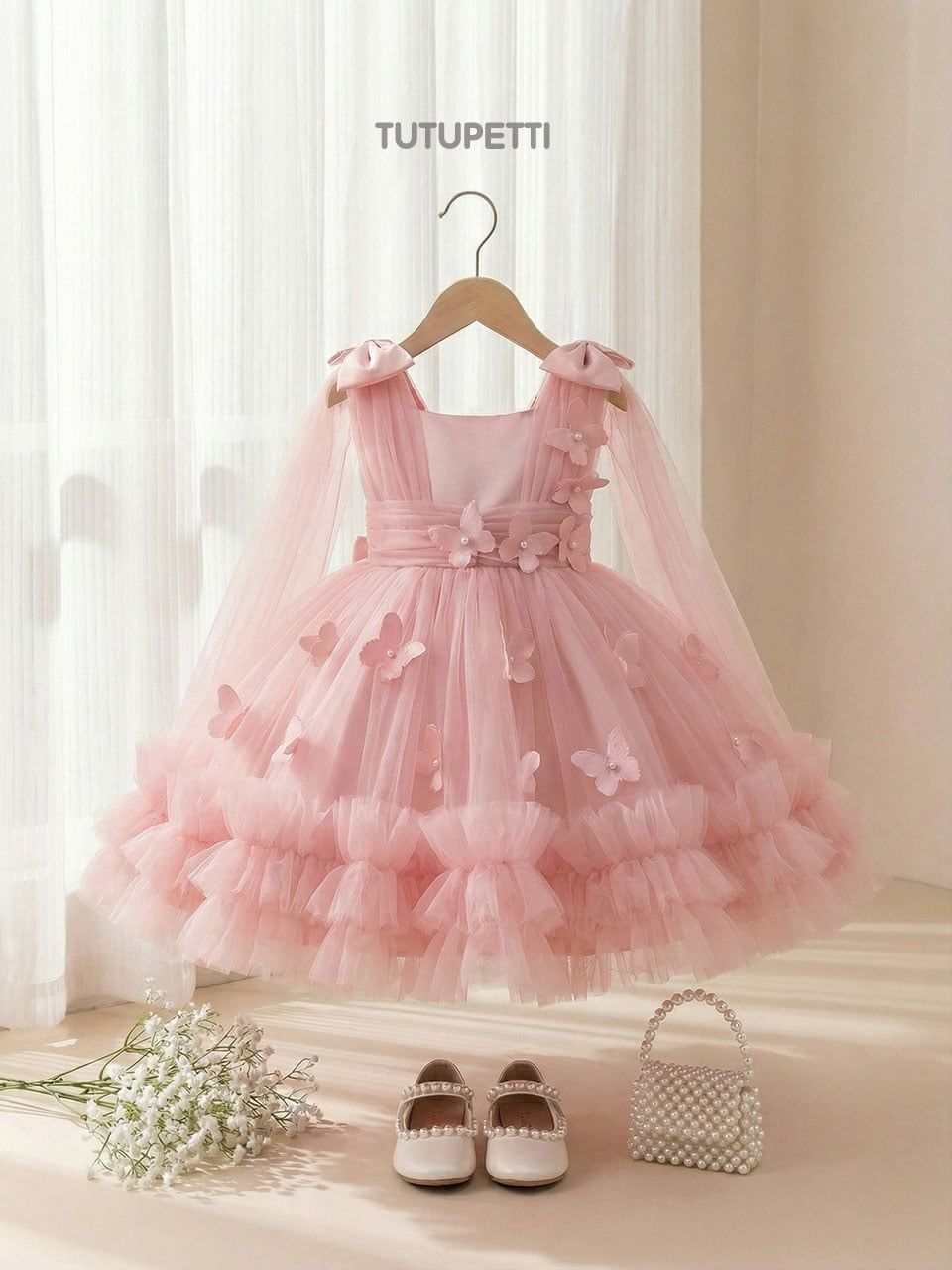  P25_271. Đầm Dạ Hội Nơ Vai Đính Hoa Hồng 