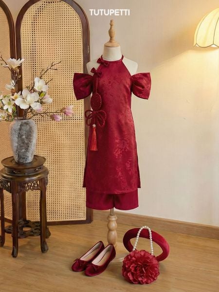  AD26_06. Áo Dài Cách Tân Lụa Yếm Đỏ 