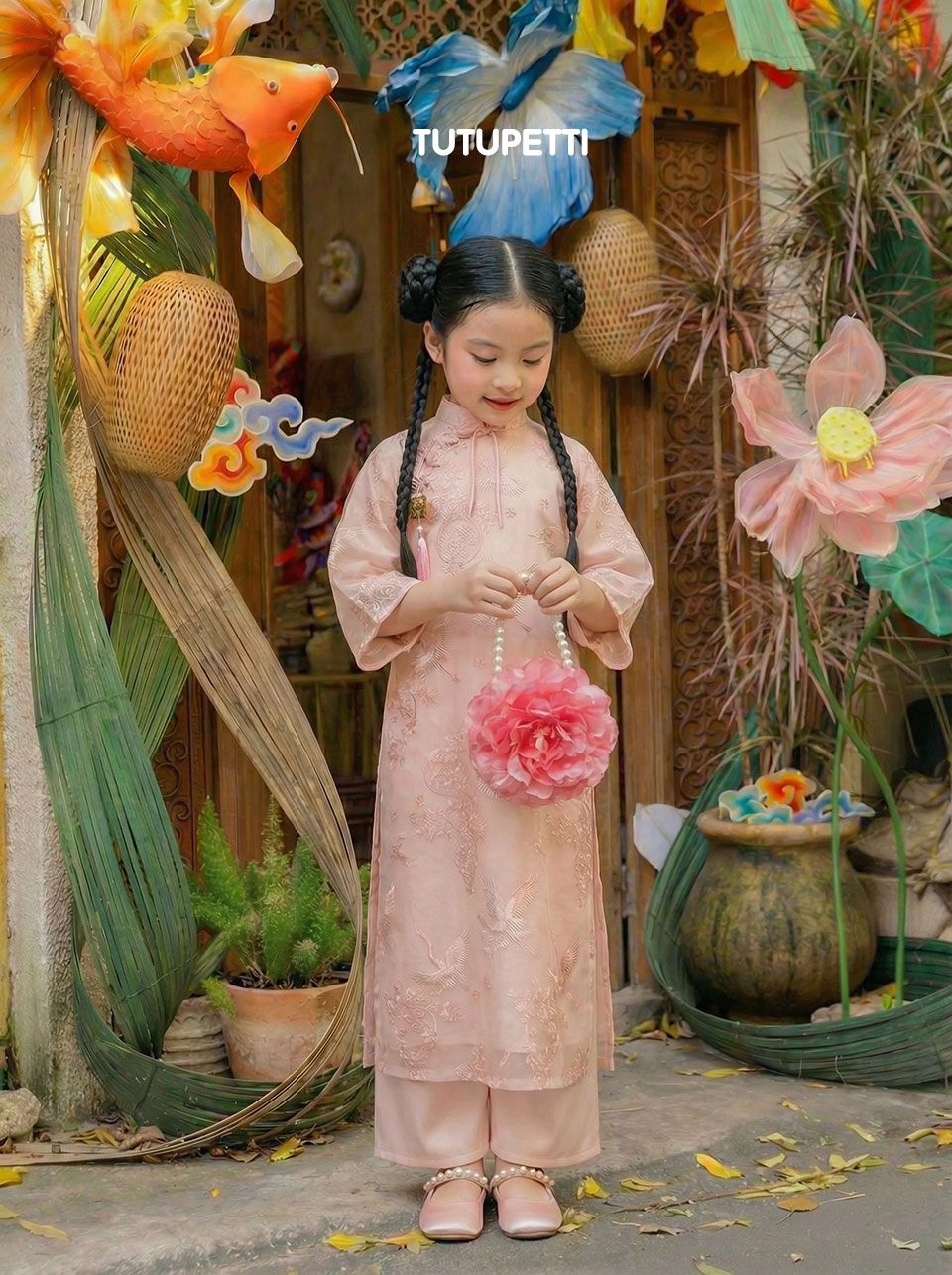  AD26_08. Áo Dài Cách Tân Vân Hoa Hồng 