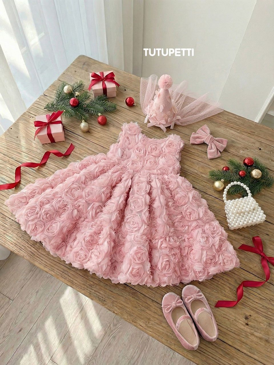  P25_273. Đầm Công Chúa Hoa 3D Hồng 