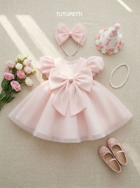  P25_274_H. Đầm BabyDoll Nơ Hồng 