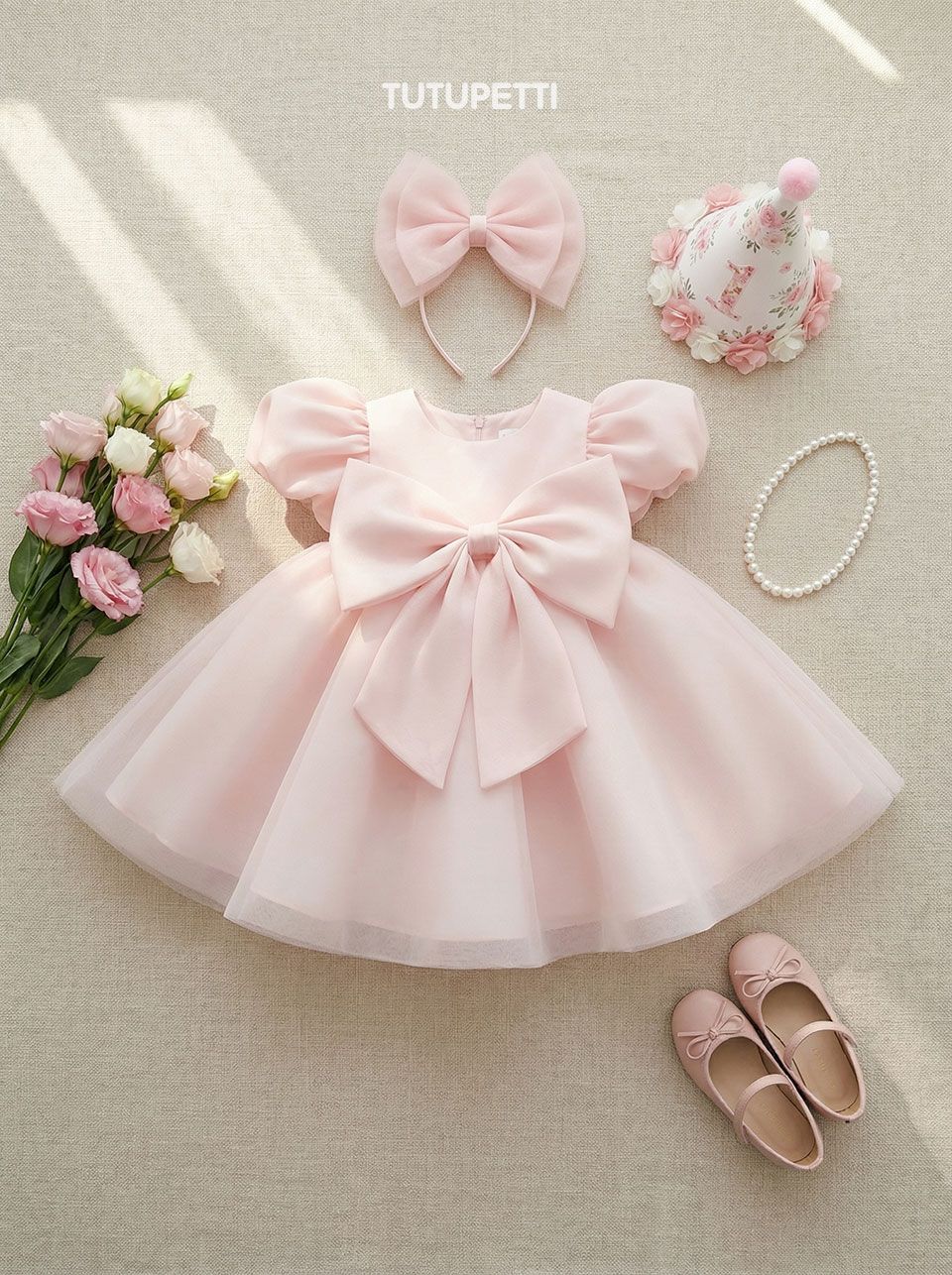  P25_274. Đầm BabyDoll Nơ Hồng 