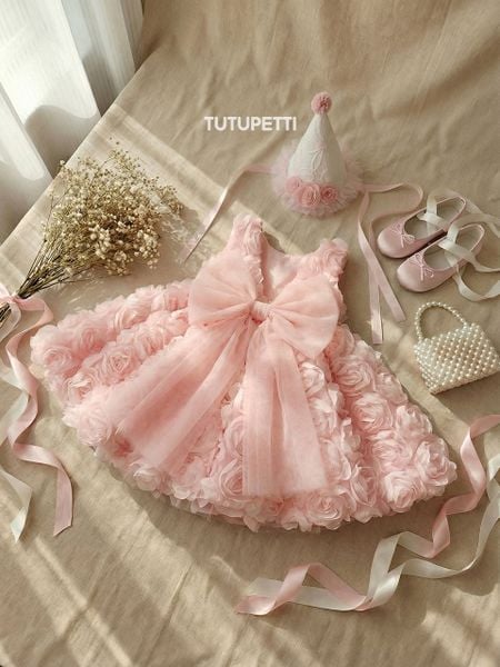  P25_273. Đầm Công Chúa Hoa 3D Hồng 