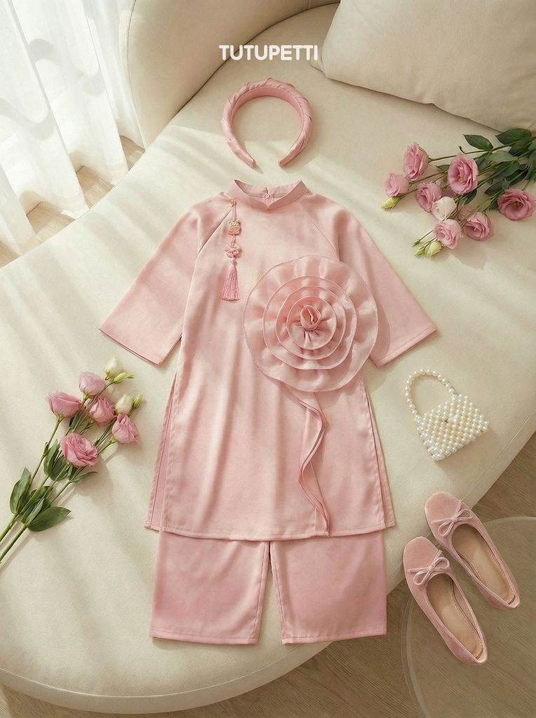  AD26_07. Áo Dài Cách Tân Đính Hoa Hồng 