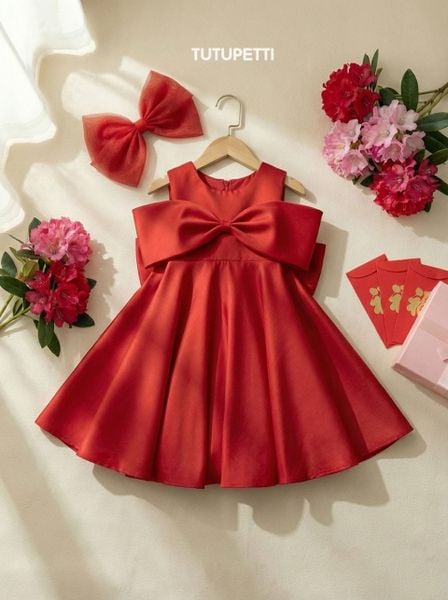  P24_137_D. Đầm Hàn Quốc Nơ Đỏ 