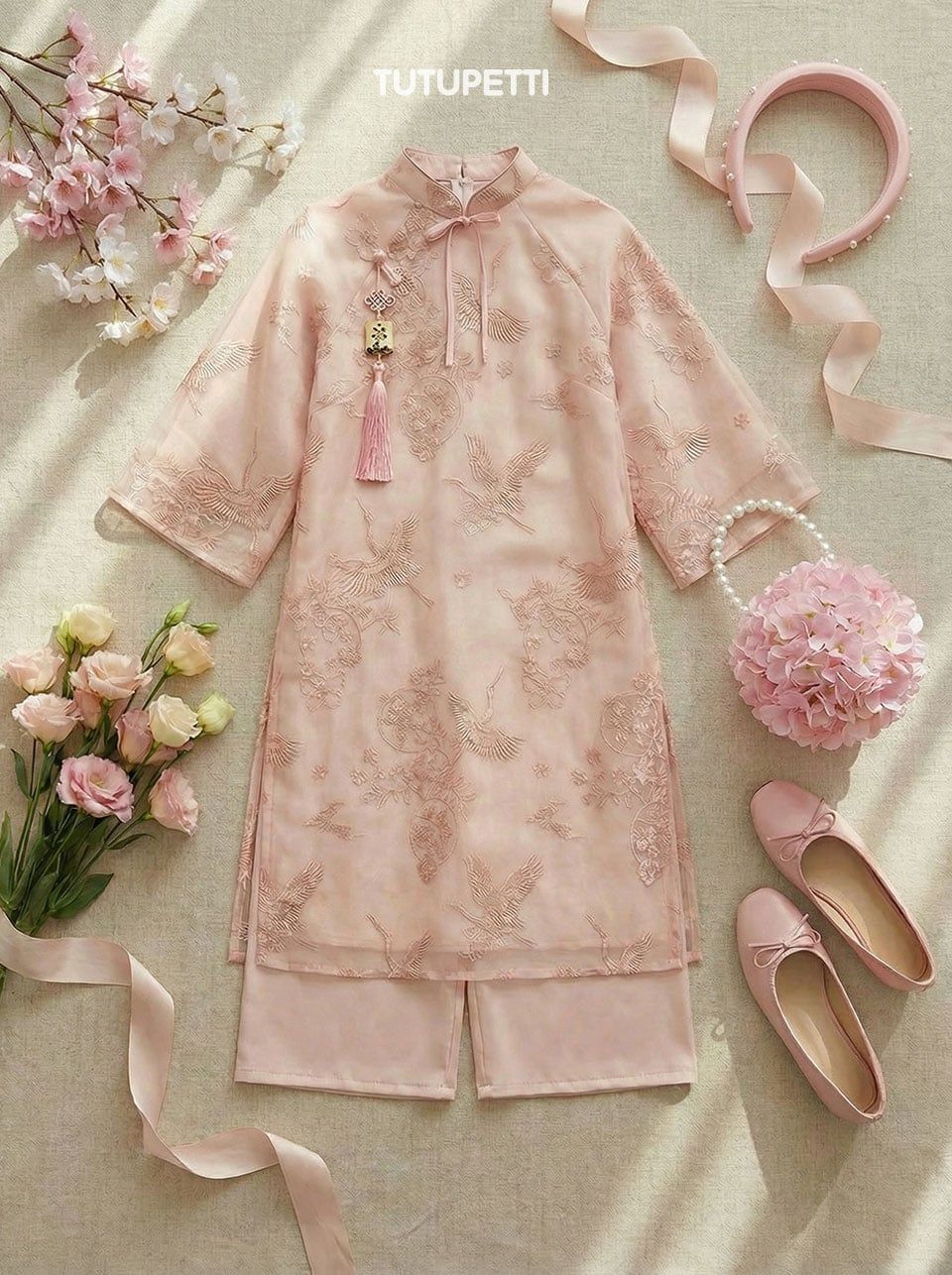  AD26_08. Áo Dài Cách Tân Vân Hoa Hồng 