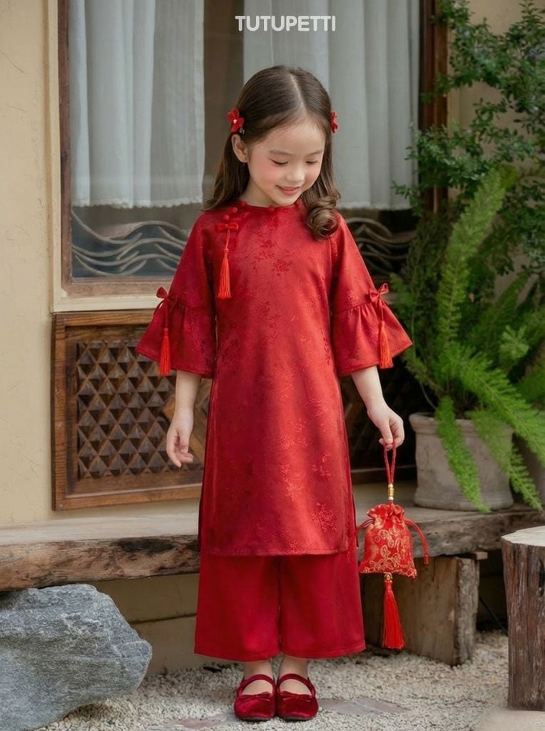  AD26_25. Áo Dài Cách Tân Nơ Đỏ 