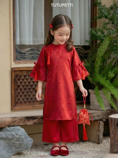  AD26_25. Áo Dài Cách Tân Nơ Đỏ 