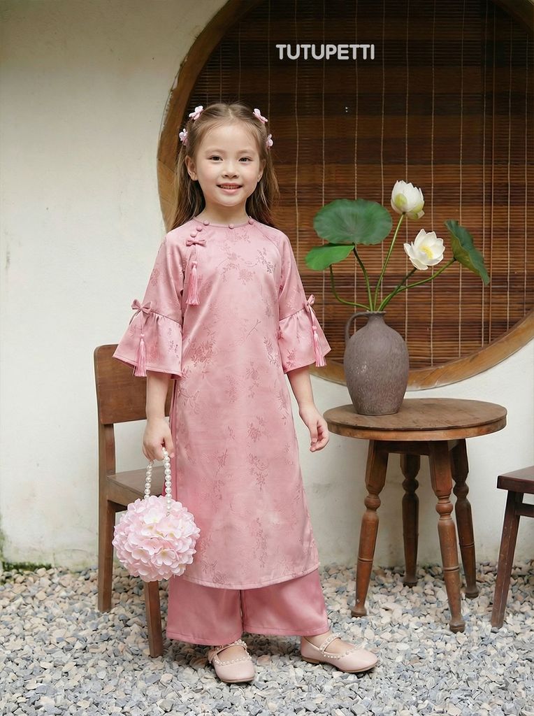  AD26_25. Áo Dài Cách Tân Nơ Hồng 