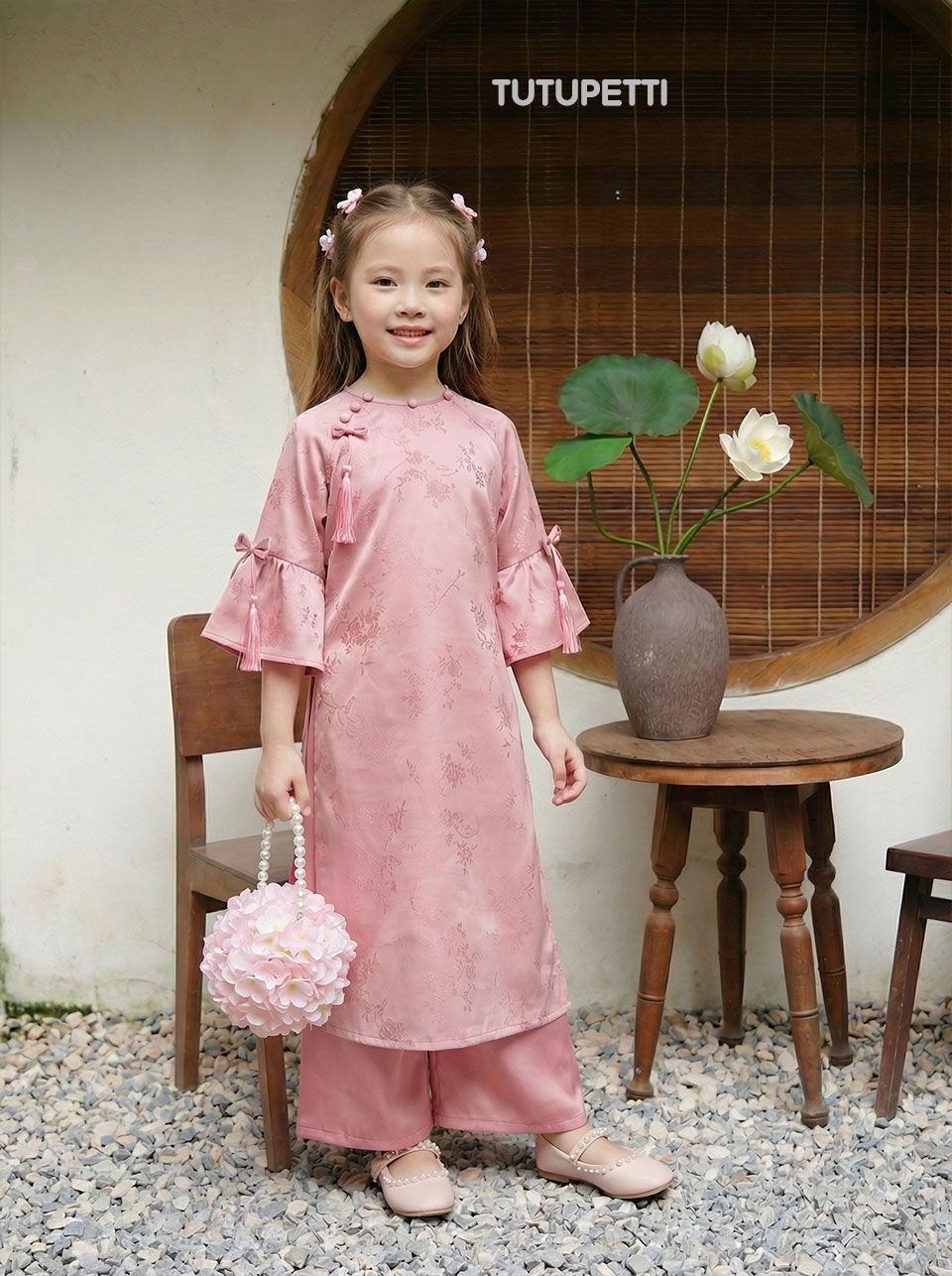  AD26_25. Áo Dài Cách Tân Nơ Hồng 