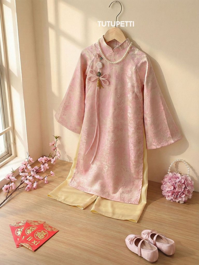  AD26_29. Áo Dài Cách Tân Vàng Hồng 