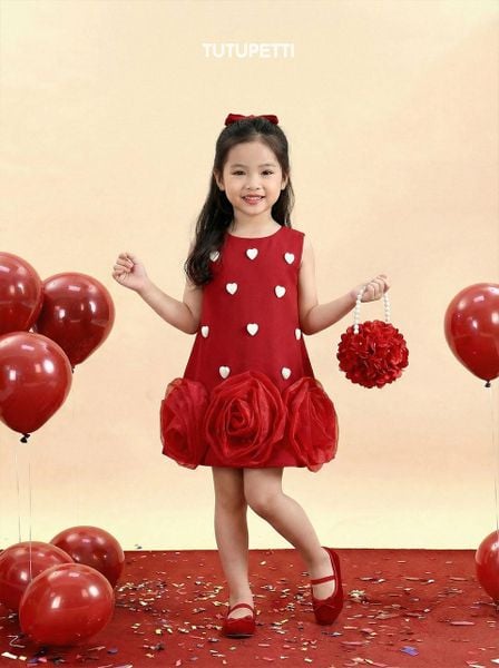  P25_287. Đầm Suông Hoa Tim Đỏ 