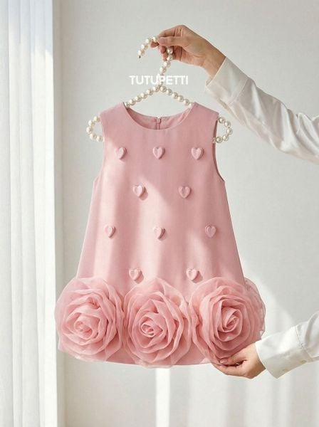  P25_287. Đầm Suông Hoa Tim Hồng 