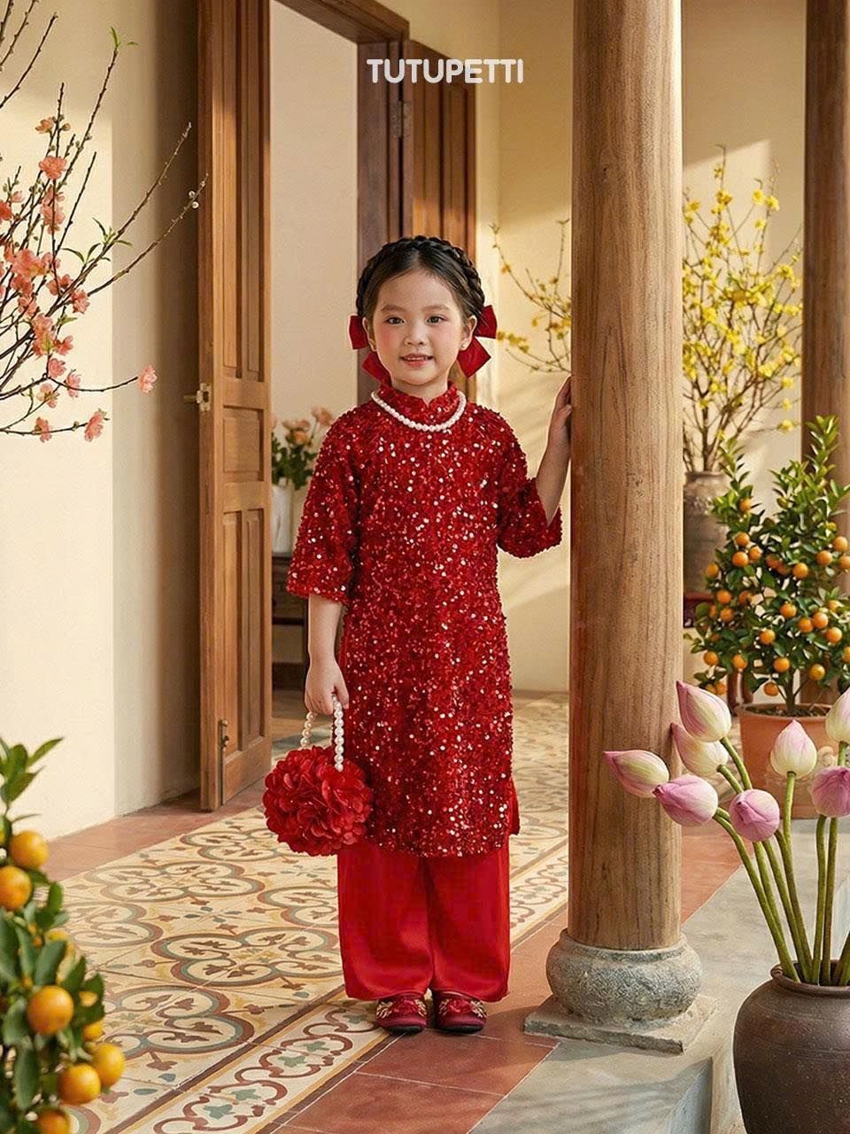  AD25_29. Áo Dài Nhung Kimsa Đỏ 