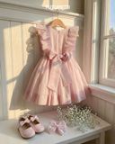  4051.Đầm Tiểu Thư Xếp Pli Cánh Tiên Hồng Ruốc 