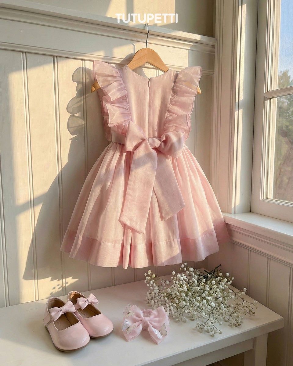  4051.Đầm Tiểu Thư Xếp Pli Cánh Tiên Hồng Ruốc 