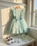  4051.Đầm Tiểu Thư Xếp Pli Xanh 