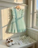  4051.Đầm Tiểu Thư Xếp Pli Xanh 