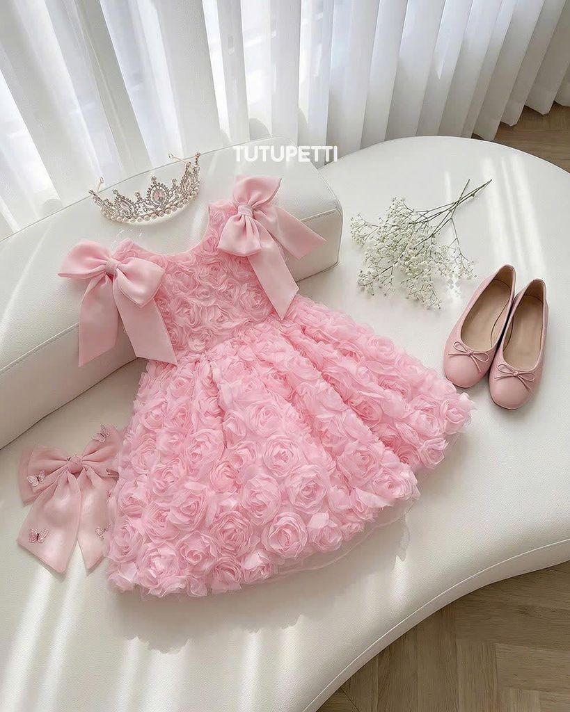  P26_06. Đầm Công Chúa Nơ Hoa Hồng 