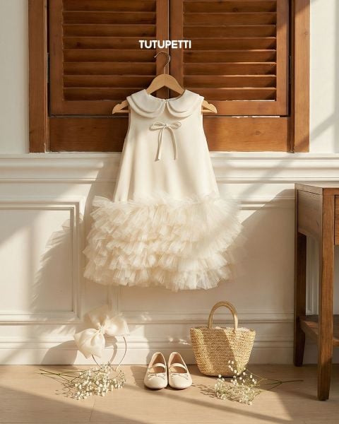  P26_26_C. Đầm Tiệc Suông Hàn Quốc Kem 