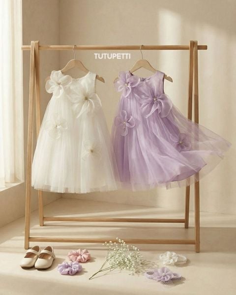  P25_243. Đầm Tiểu Thư Suông Hoa Tím 