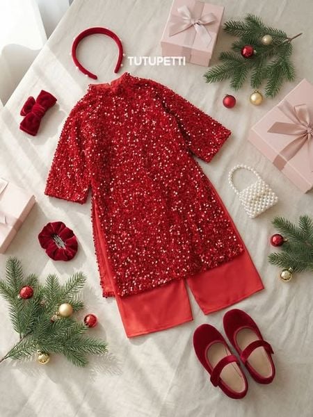  AD25_29. Áo Dài Nhung Kimsa Đỏ 