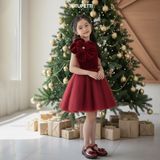  P25_256. Đầm Công Chúa Đính Hoa Đỏ 