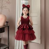  P25_253. Đầm Công Chúa Nhung Nơ Đỏ 