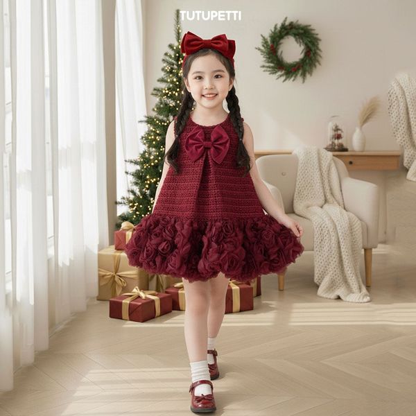  P24_349. Đầm Tiểu Thư Bèo Hoa Đỏ 