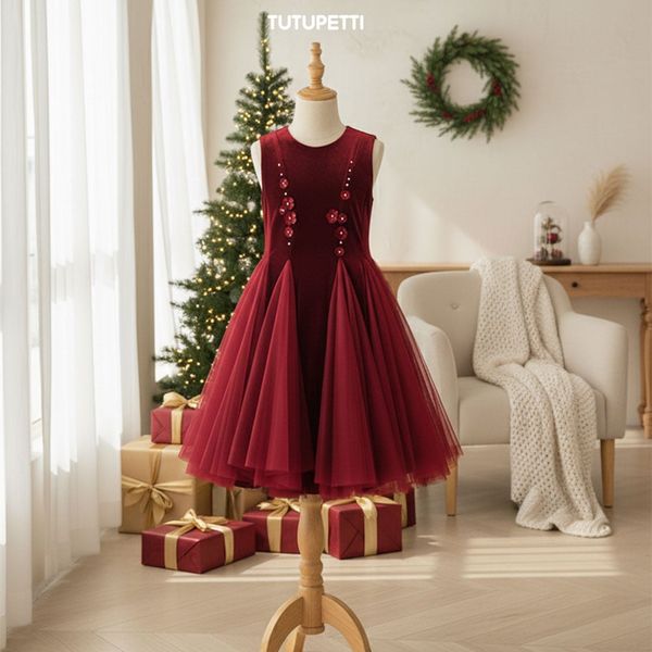  P25_258. Đầm Dự Tiệc Nhung Đỏ 