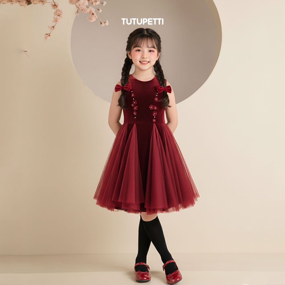  P25_258. Đầm Dự Tiệc Nhung Đỏ 