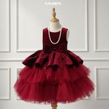  P25_253. Đầm Công Chúa Nhung Nơ Đỏ 