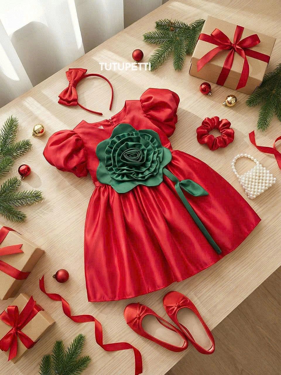  P24_325. Đầm Công Chúa Hoa Nổi Xanh Đỏ 