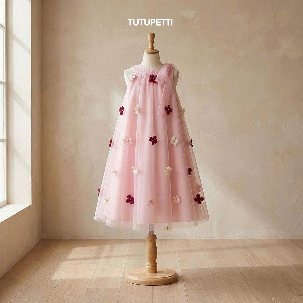  P26_24. Đầm Tiểu Thư Đính Đính Hoa Hồng 