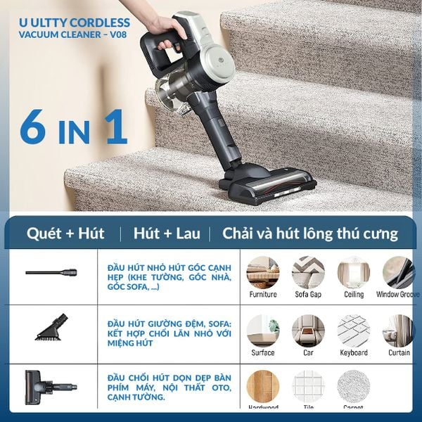 Máy hút bụi và lau nhà không dây U Ultty model V08