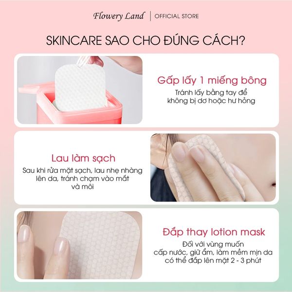 Toner Pad Collagen & Peptide FLOWERY LAND 170g Tăng Đàn Hồi Da Trẻ Hóa & Phục Hồi Da Cấp Ẩm Sâu nâng cơ vùng cằm