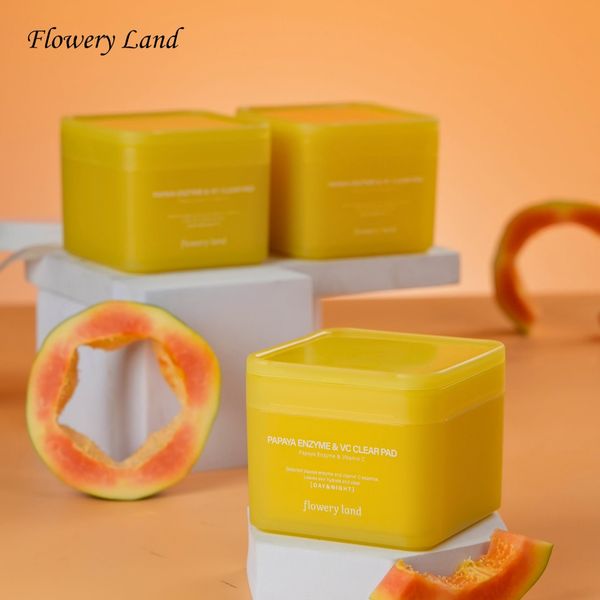 Toner Pad Chiết Xuất Đu Đủ & V-C FLOWERY LAND 190g Dưỡng Sáng Làm Đều Màu Da Mờ Thâm Sạm Cấp Ẩm Sâu