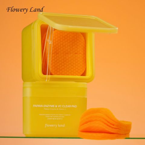 Toner Pad Chiết Xuất Đu Đủ & V-C FLOWERY LAND 190g Dưỡng Sáng Làm Đều Màu Da Mờ Thâm Sạm Cấp Ẩm Sâu