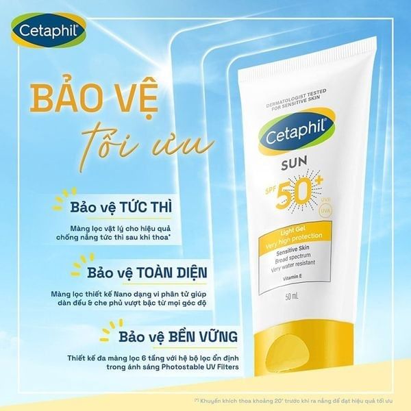 Gel chống nắng dịu lành cho da nhạy cảm Cetaphil Sun SPF 50+ Light Gel