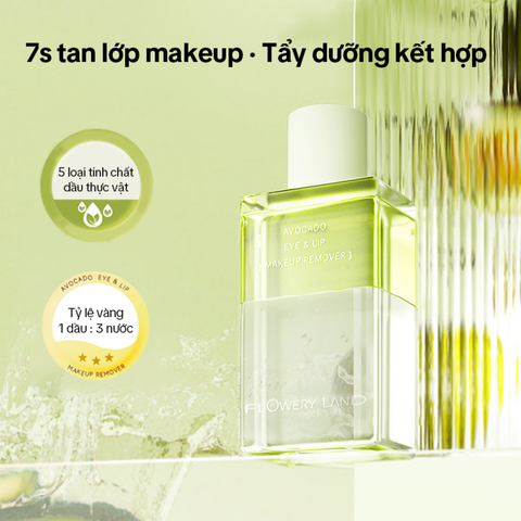 Nước Tẩy Trang Mắt Môi Chiết Xuất Bơ FLOWERY LAND 150ml Làm Sạch Sâu Đa Tầng Cấp Ẩm Làm Dịu Da Water in Oil